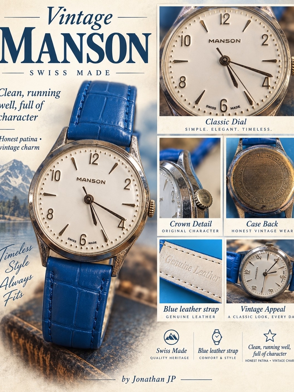Mason Vintage Men's Watch with Blue Leather Strap